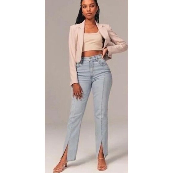 Abercrombie & Fitch The Skinny High Rise Split Hem Vent Jeans Blue 27/4 Long - Picture 8 of 16